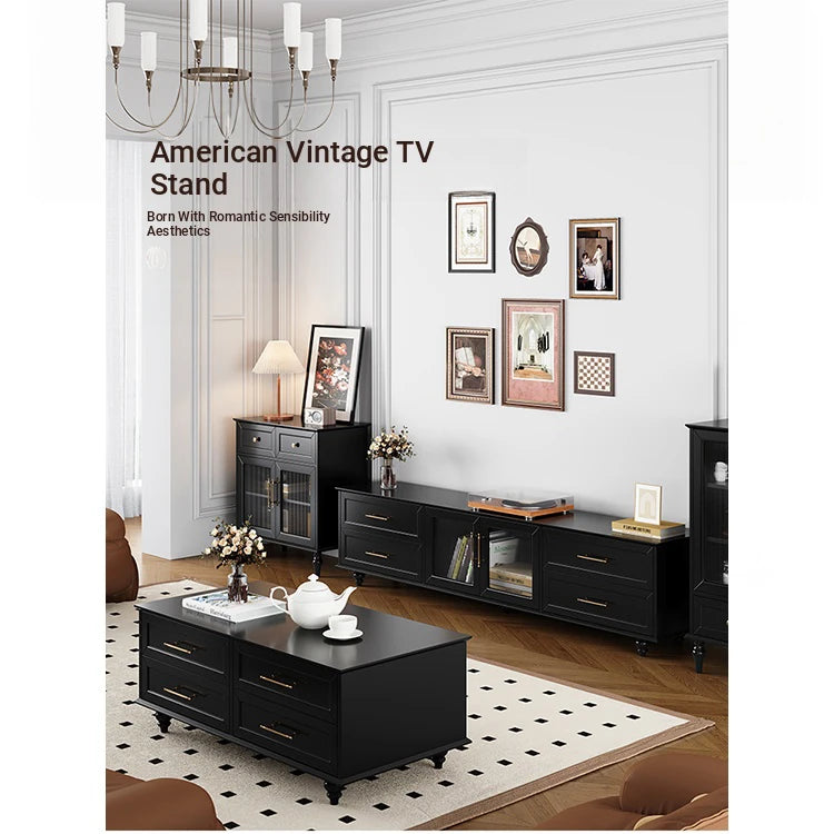 Stylish Black Multi-Layer Board TV Cabinet with Glass Doors – Modern Living Room Furniture fcr-4828