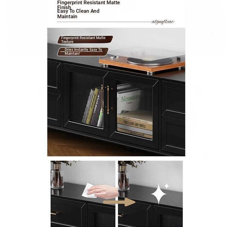 Stylish Black Multi-Layer Board TV Cabinet with Glass Doors – Modern Living Room Furniture fcr-4828