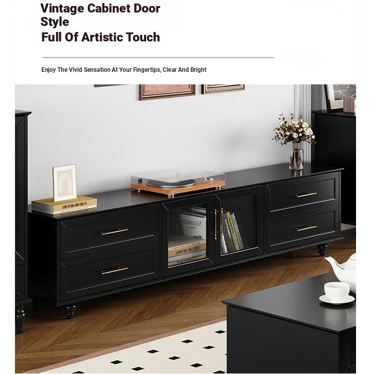 Stylish Black Multi-Layer Board TV Cabinet with Glass Doors – Modern Living Room Furniture fcr-4828