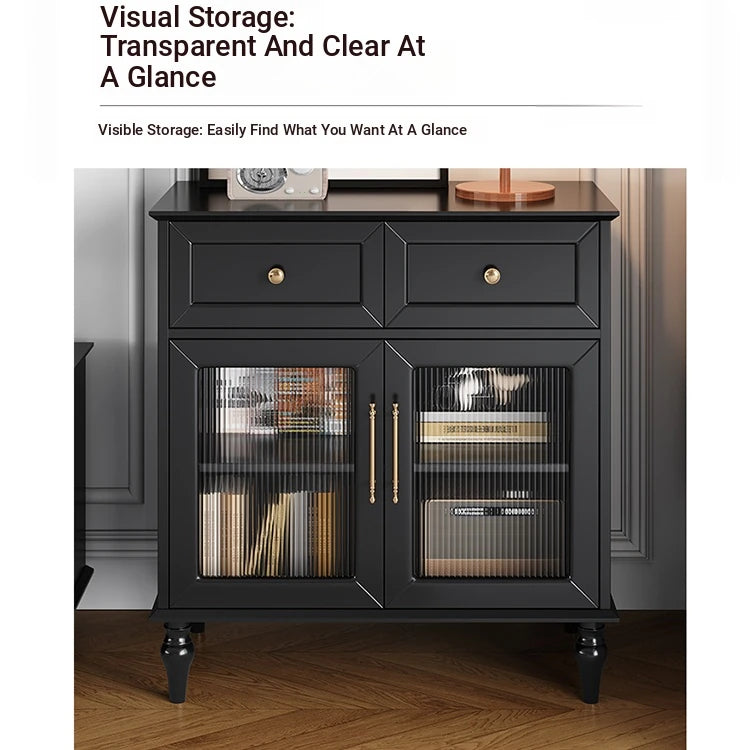 Stylish Black Multi-Layer Board TV Cabinet with Glass Doors – Modern Living Room Furniture fcr-4828