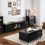 Stylish Multi-Layer Board Tea Table with Storage Drawers - Modern Black Finish for Living Room Elegance fcr-4829