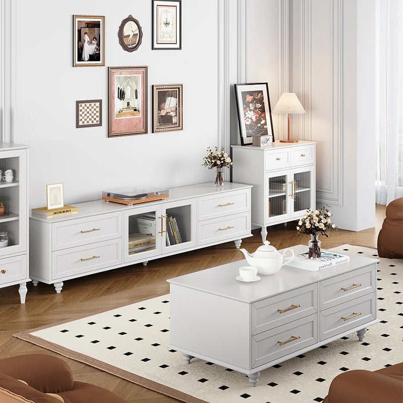 Stylish Multi-Layer Board Tea Table with Storage Drawers - Modern Black Finish for Living Room Elegance fcr-4829