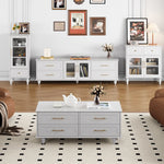Stylish Multi-Layer Board Tea Table with Storage Drawers - Modern Black Finish for Living Room Elegance fcr-4829