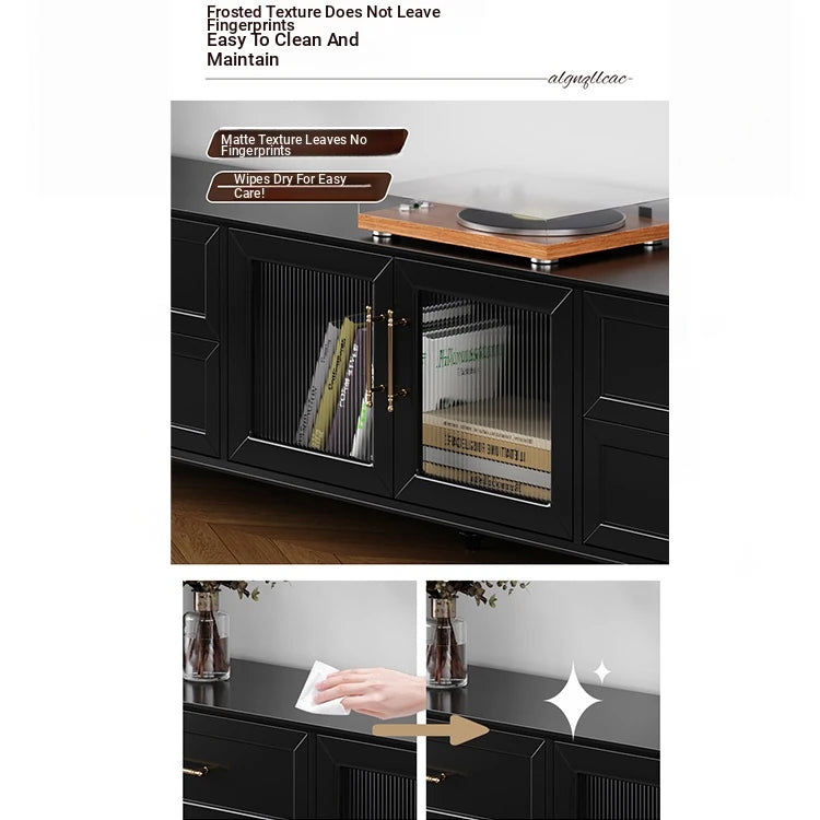 Stylish Multi-Layer Board Tea Table with Storage Drawers - Modern Black Finish for Living Room Elegance fcr-4829
