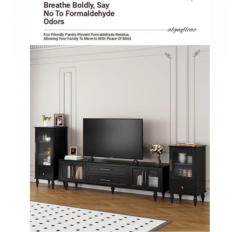 Stylish Multi-Layer Board Tea Table with Storage Drawers - Modern Black Finish for Living Room Elegance fcr-4829