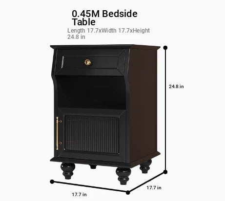Stylish Black Bedside Cupboard with Drawer and Glass Door - Multi-layer Board Furniture for Bedroom Storage fcr-4830