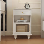 Stylish Black Bedside Cupboard with Drawer and Glass Door - Multi-layer Board Furniture for Bedroom Storage fcr-4830