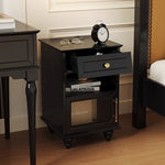 Stylish Black Bedside Cupboard with Drawer and Glass Door - Multi-layer Board Furniture for Bedroom Storage fcr-4830