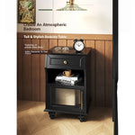 Stylish Black Bedside Cupboard with Drawer and Glass Door - Multi-layer Board Furniture for Bedroom Storage fcr-4830