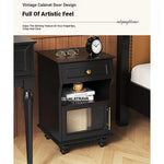 Stylish Black Bedside Cupboard with Drawer and Glass Door - Multi-layer Board Furniture for Bedroom Storage fcr-4830