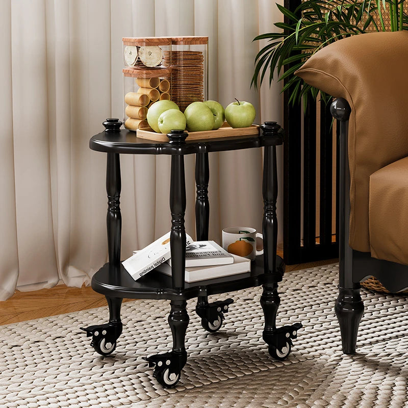Elegant Black Tea Table on Wheels | Multi-Layer Board Design for Stylish Living Room Decor fcr-4831