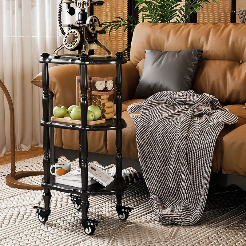 Elegant Black Tea Table on Wheels | Multi-Layer Board Design for Stylish Living Room Decor fcr-4831