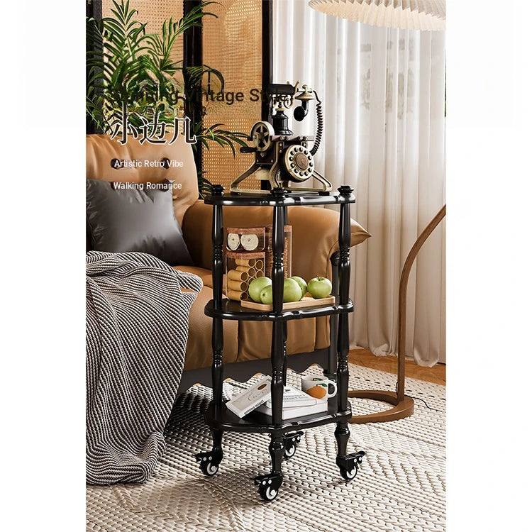 Elegant Black Tea Table on Wheels | Multi-Layer Board Design for Stylish Living Room Decor fcr-4831