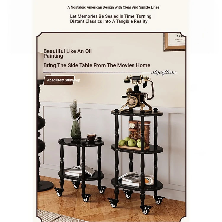 Elegant Black Tea Table on Wheels | Multi-Layer Board Design for Stylish Living Room Decor fcr-4831