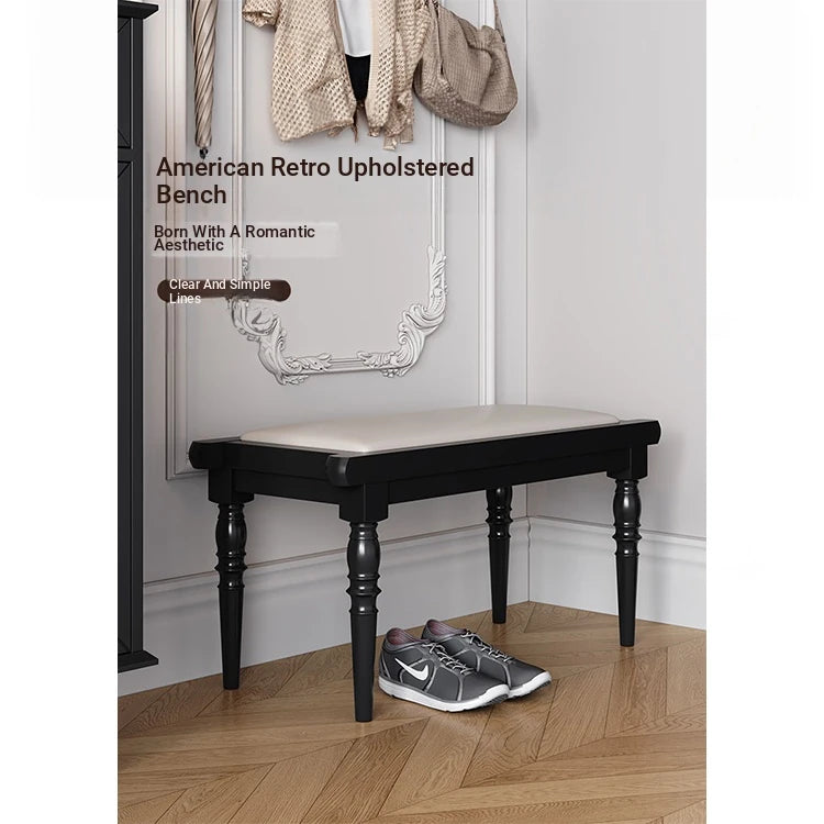 Elegant PU Leather Upholstered Stool Bench with Stylish Black Legs - Perfect for Entryway, Living Room, or Bedroom Storage and Seating fcr-4832