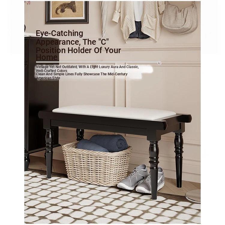 Elegant PU Leather Upholstered Stool Bench with Stylish Black Legs - Perfect for Entryway, Living Room, or Bedroom Storage and Seating fcr-4832