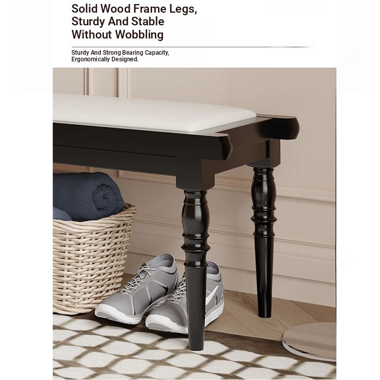 Elegant PU Leather Upholstered Stool Bench with Stylish Black Legs - Perfect for Entryway, Living Room, or Bedroom Storage and Seating fcr-4832