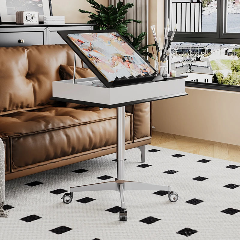 Stylish Multi-layer Board Aluminum Alloy Tea Table with Adjustable Height and Storage Drawer - Perfect for Modern Living Spaces fcr-4834