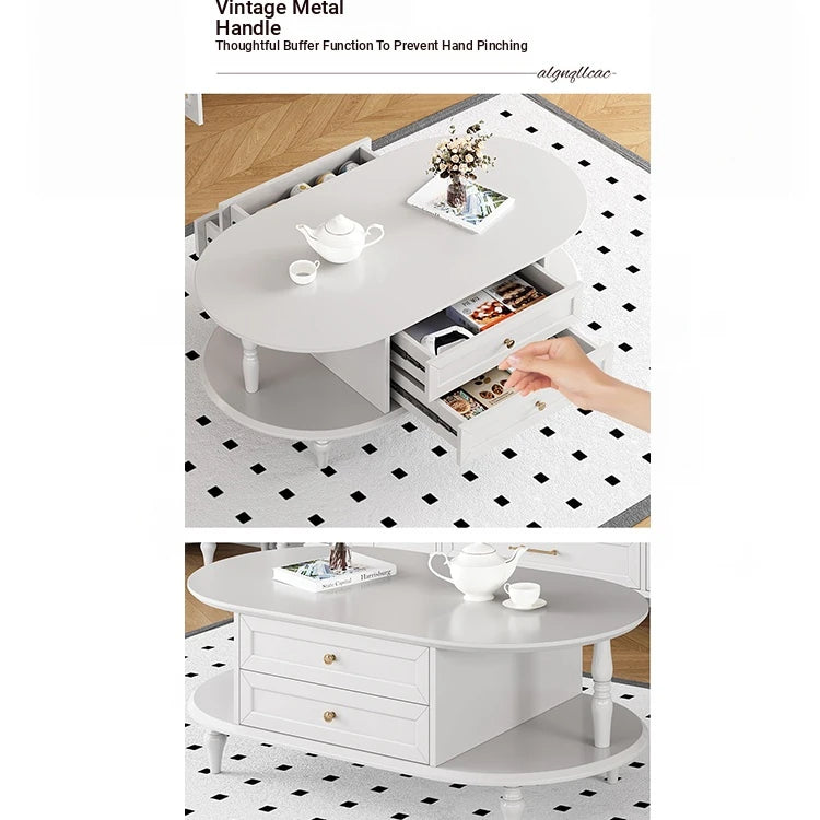 Stylish Multi-Layer Board Tea Table with Storage | Modern Oval Coffee Table for Living Room fcr-4837