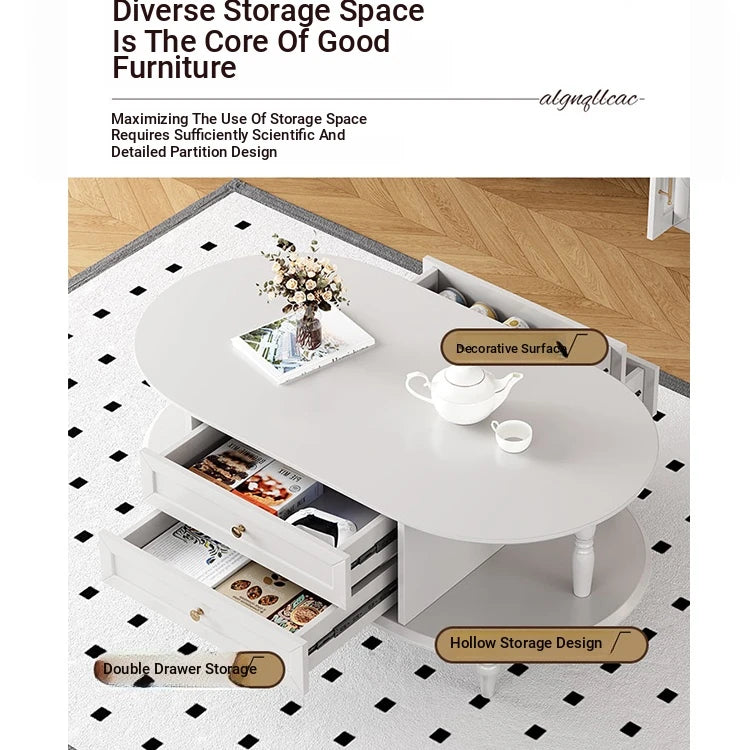 Stylish Multi-Layer Board Tea Table with Storage | Modern Oval Coffee Table for Living Room fcr-4837