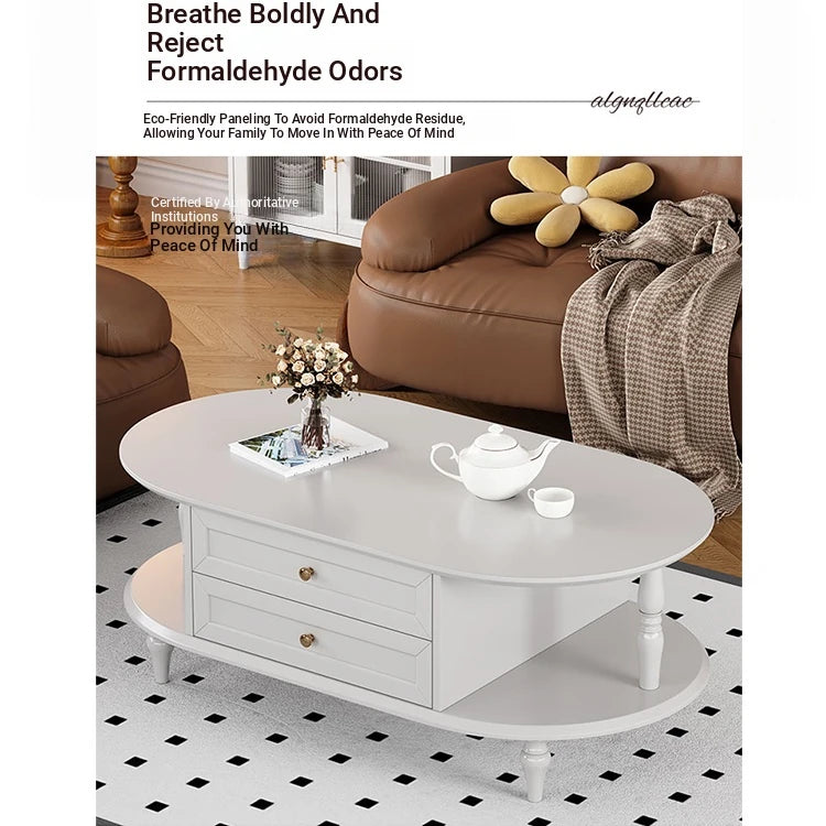 Stylish Multi-Layer Board Tea Table with Storage | Modern Oval Coffee Table for Living Room fcr-4837