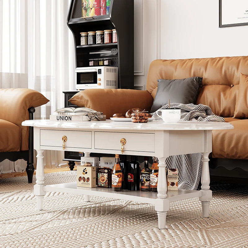 Elegant Multi-Layer Board Tea Table with Storage - Chic White Coffee Table for Living Room fcr-4840