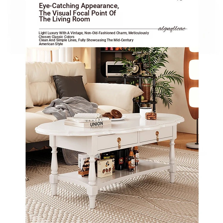 Elegant Multi-Layer Board Tea Table with Storage - Chic White Coffee Table for Living Room fcr-4840