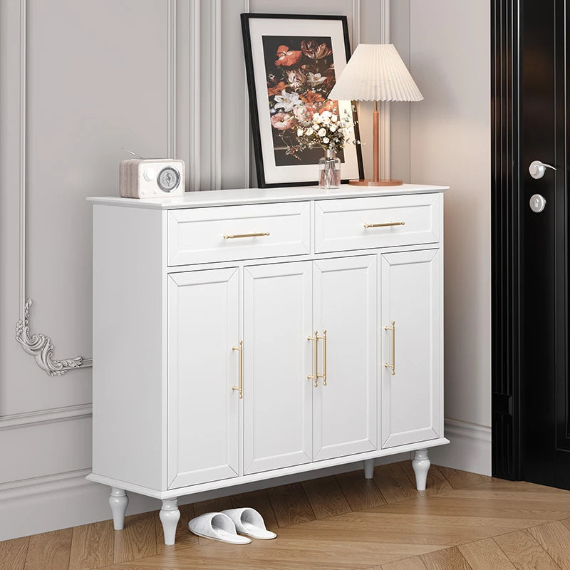 Elegant White Multi-layer Board Cabinet with Stylish Gold Handles - Perfect for Modern Home Decor fcr-4841