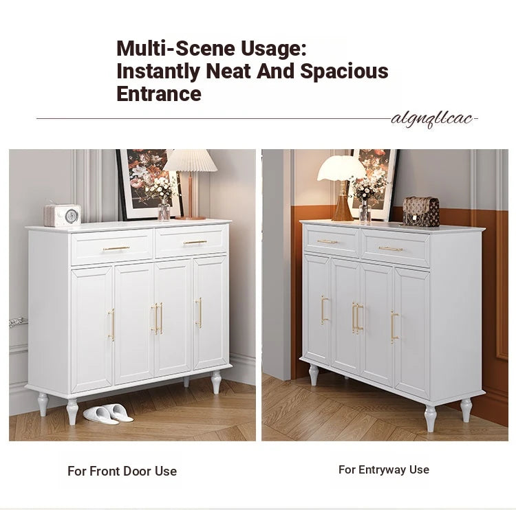 Elegant White Multi-layer Board Cabinet with Stylish Gold Handles - Perfect for Modern Home Decor fcr-4841