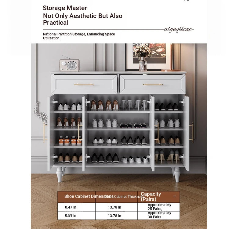Elegant White Multi-layer Board Cabinet with Stylish Gold Handles - Perfect for Modern Home Decor fcr-4841