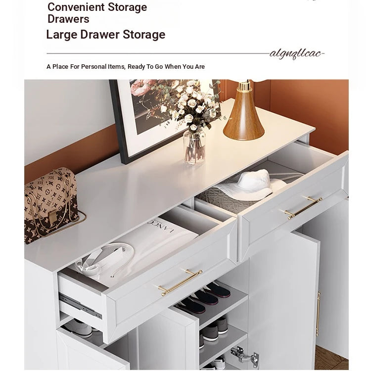 Elegant White Multi-layer Board Cabinet with Stylish Gold Handles - Perfect for Modern Home Decor fcr-4841