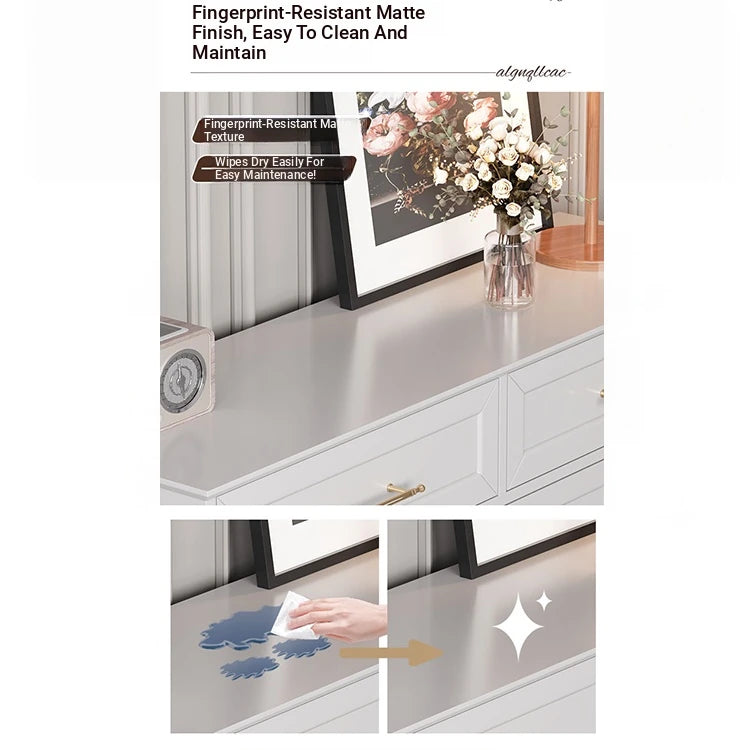 Elegant White Multi-layer Board Cabinet with Stylish Gold Handles - Perfect for Modern Home Decor fcr-4841