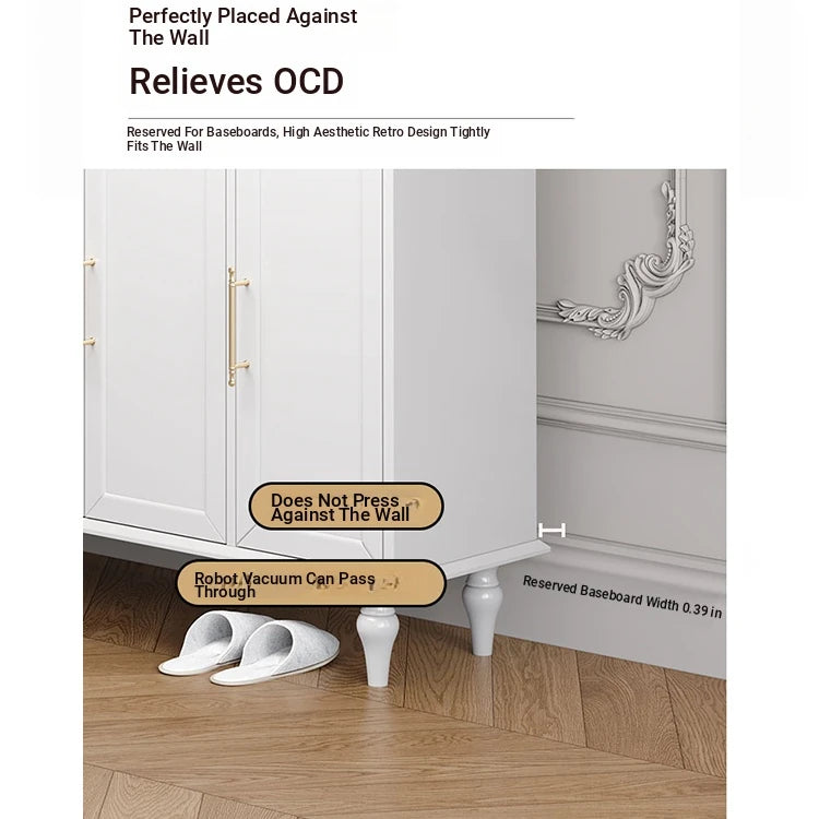 Elegant White Multi-layer Board Cabinet with Stylish Gold Handles - Perfect for Modern Home Decor fcr-4841