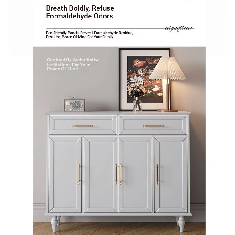 Elegant White Multi-layer Board Cabinet with Stylish Gold Handles - Perfect for Modern Home Decor fcr-4841