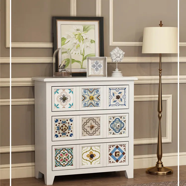 Solid Wood Ceramic Patterned Cabinet - Vintage Style Drawers for Elegant Home Decor fcwz-2349