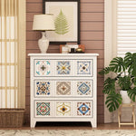 Solid Wood Ceramic Patterned Cabinet - Vintage Style Drawers for Elegant Home Decor fcwz-2349