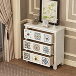 Solid Wood Ceramic Patterned Cabinet - Vintage Style Drawers for Elegant Home Decor fcwz-2349