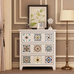 Solid Wood Ceramic Patterned Cabinet - Vintage Style Drawers for Elegant Home Decor fcwz-2349