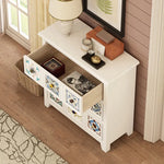 Solid Wood Ceramic Patterned Cabinet - Vintage Style Drawers for Elegant Home Decor fcwz-2349