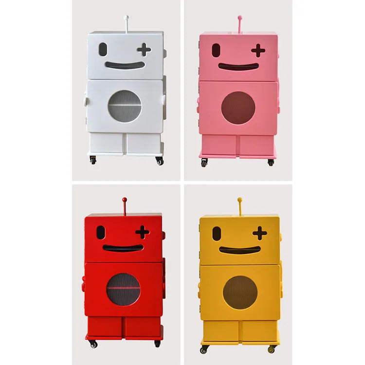 Colorful Robot-Themed Cabinet with Wheels - Creative Storage Solution for Kids' Rooms, Density Board Glass fcwz-2367