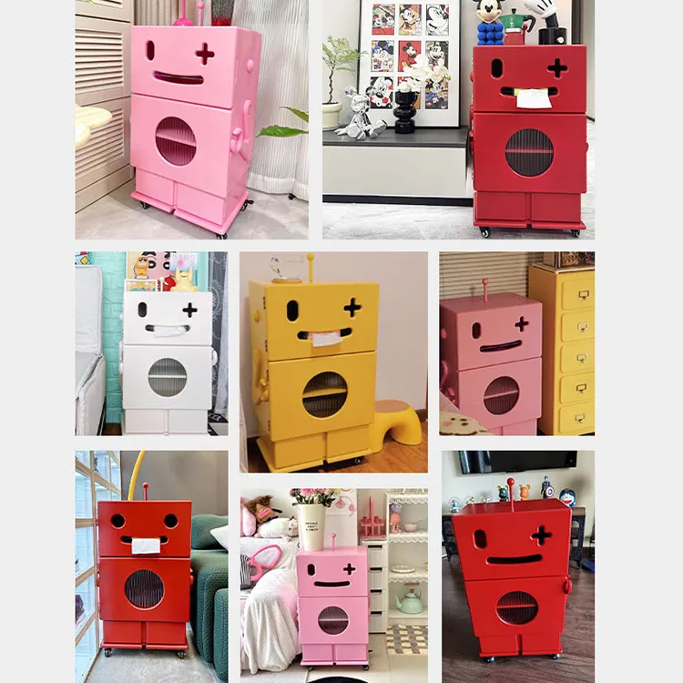 Colorful Robot-Themed Cabinet with Wheels - Creative Storage Solution for Kids' Rooms, Density Board Glass fcwz-2367