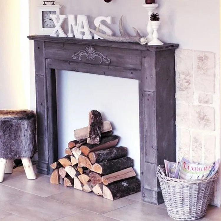 Rustic Chinese Fir Mantelpiece Storage Rack–Elegant Fireplace Decor with Vintage Charm fcwz-2368