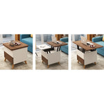 Multi-layer Oak Tea Table with Adjustable Design and Brass Accents fcx-2585