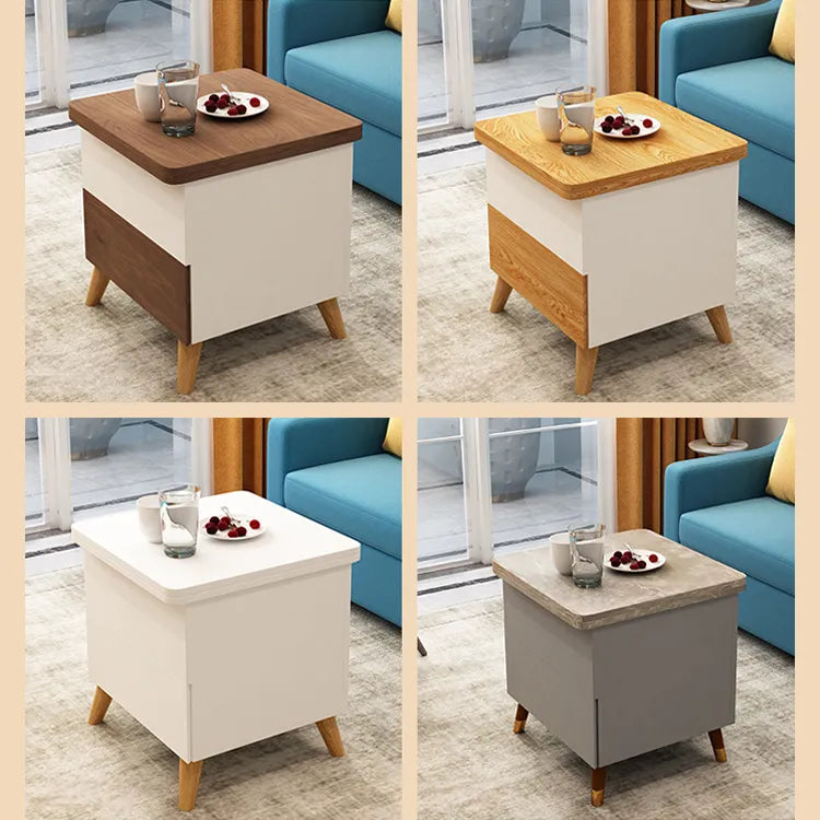 Multi-layer Oak Tea Table with Adjustable Design and Brass Accents fcx-2585