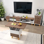 Multi-layer Oak Tea Table with Adjustable Design and Brass Accents fcx-2585