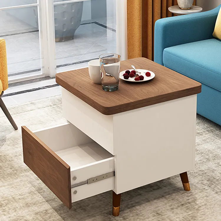 Multi-layer Oak Tea Table with Adjustable Design and Brass Accents fcx-2585