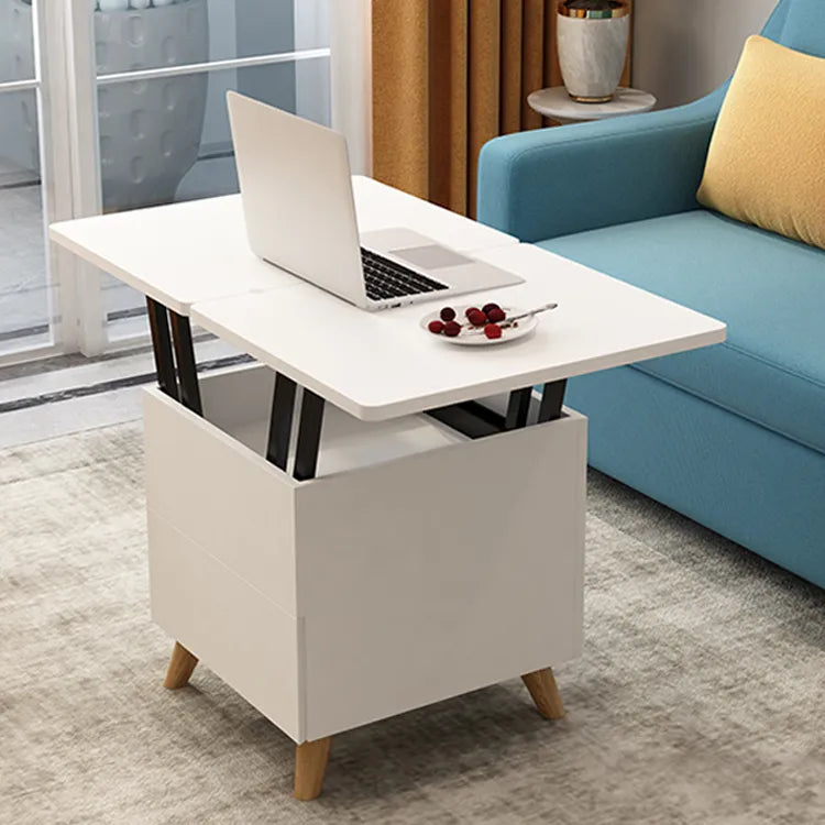 Multi-layer Oak Tea Table with Adjustable Design and Brass Accents fcx-2585