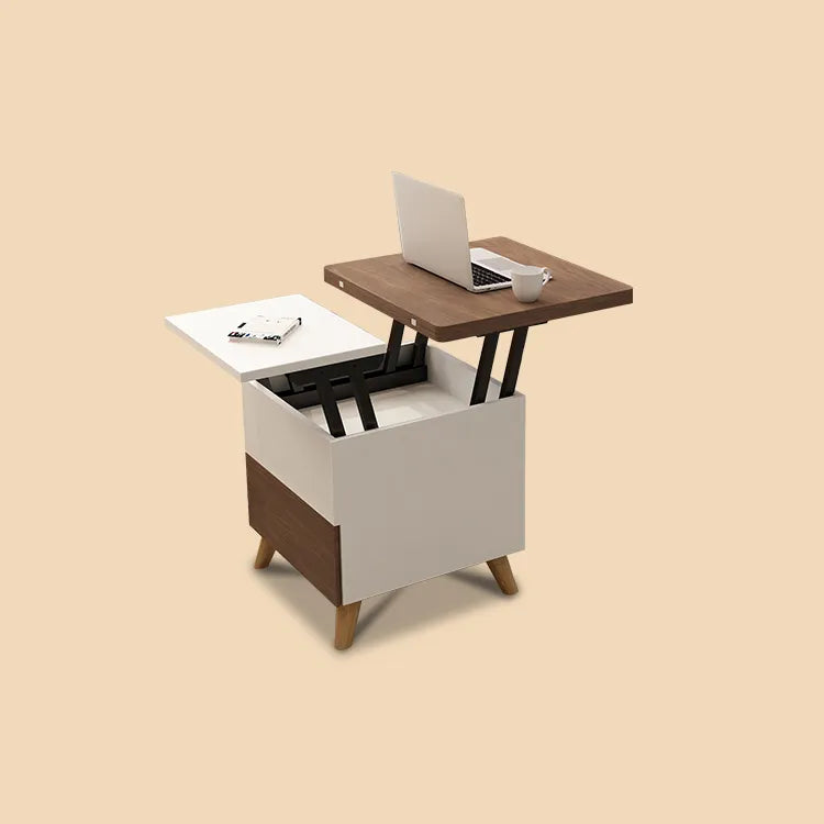 Multi-layer Oak Tea Table with Adjustable Design and Brass Accents fcx-2585