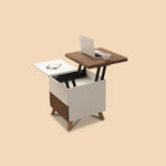 Multi-layer Oak Tea Table with Adjustable Design and Brass Accents fcx-2585