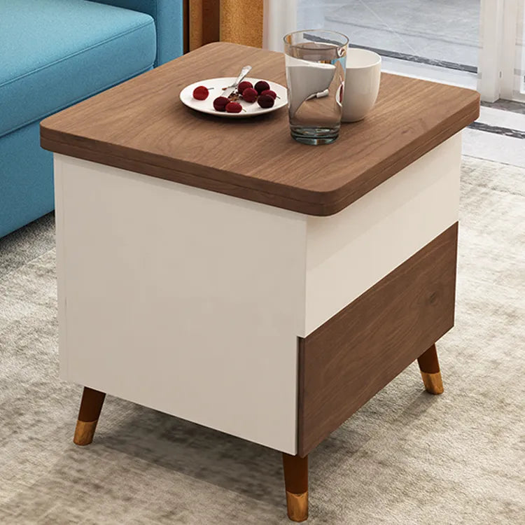 Multi-layer Oak Tea Table with Adjustable Design and Brass Accents fcx-2585